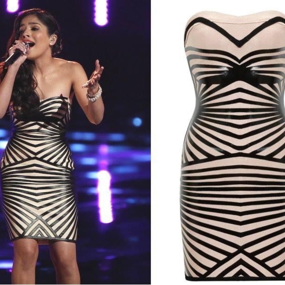 HOST PICK #61 Strapless Beige Leather Bodycon Sexy Mini Bandage Dress XXS XS - Picture 5 of 9